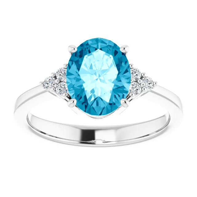 14k White Gold Blue Topaz, 0.17 Ct Diamond Ring