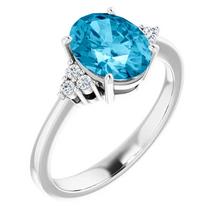 Load image into Gallery viewer, 14k White Gold Blue Topaz, 0.17 Ct Diamond Ring
