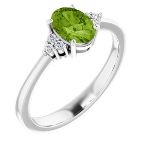 14k White Gold 1.75Ct Peridot, 0.17Ct Diamond Ring