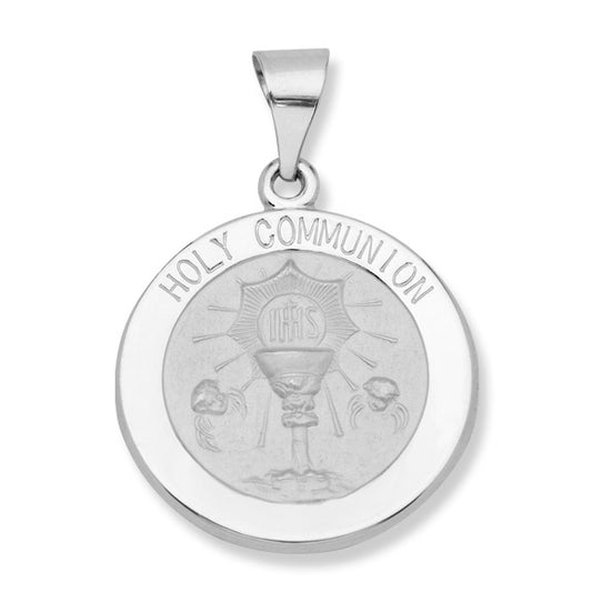 14k White Gold 18.0 MM Hollow Holy Communion Medal