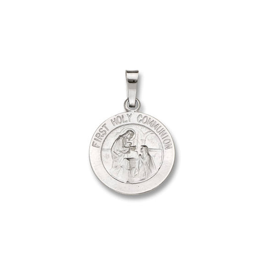 14k White Gold 15.0 MM Solid First Holy Communion Medal