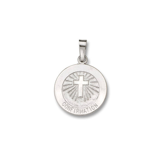 14k White Gold 15 MM Solid Confirmation Medal