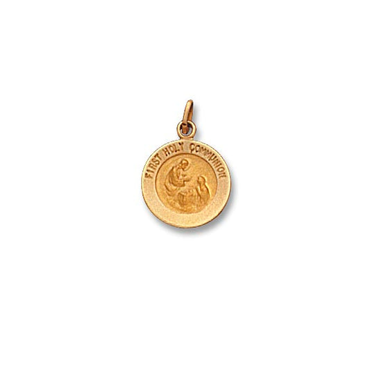 14k Yellow Gold 12.0 MM Solid First Holy Communion Medal