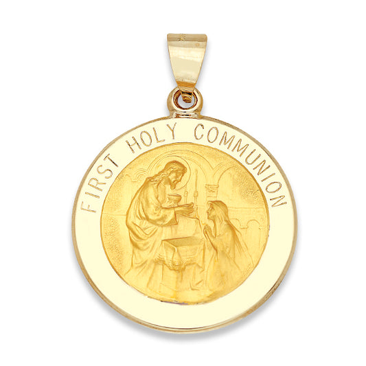 14k Yellow Gold 22 MM Hollow First Holy Communion Medal