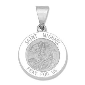 14k White Gold Saint Michael Medal 15 MM