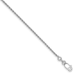 14k White Gold 1.15mm 10" Solid Rope Anklet