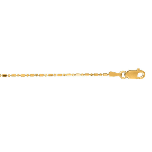 14k Yellow Gold 1.0mm 1.9 Grams 18 Inch  Diamond Cut Bar and Bead Chain