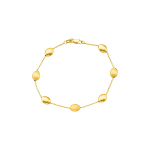 14k 7.25" Yellow Gold Cable Chain Link with Alternate Shiny and Textured Pebble Bracelet with Lobster Clasp