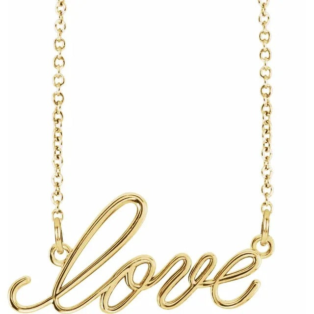 14k Yellow Gold Love Necklace 16.5 Inch Long