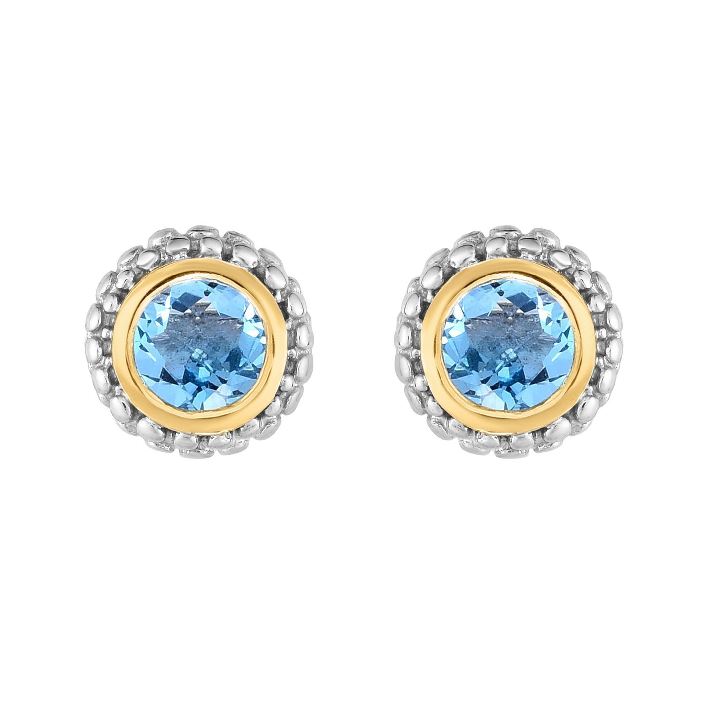 Sterling Silver & 18K Gold Popcorn Blue Topaz Stud Earrings