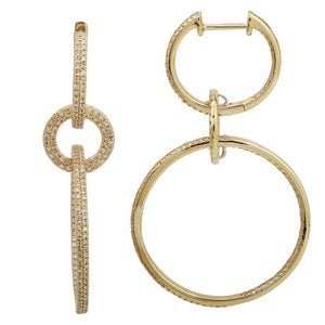 14k Gold 1.17 Carats Diamond drop circle earring, Available in White, Rose and Yellow Gold