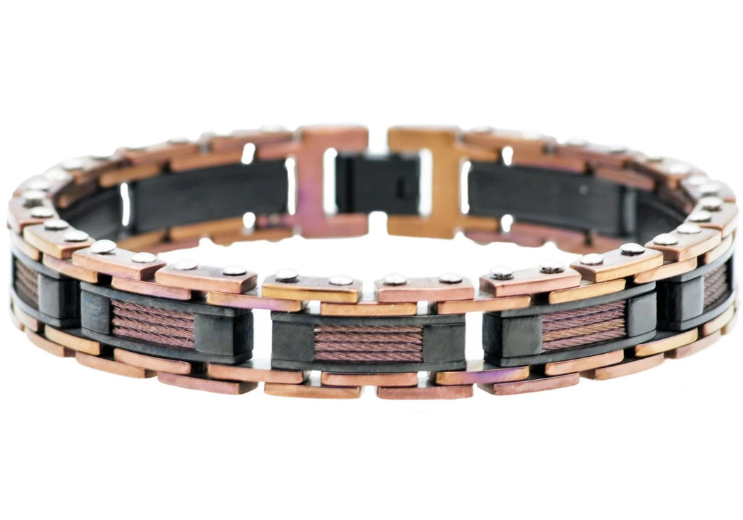 Men's Chocolate And Black Plated Stainless Steel Bracelet With Chocolate Plated Cables