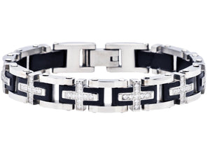 Men's Stainless Steel Bracelet With Carbon Fiber And Cubic Zirconia