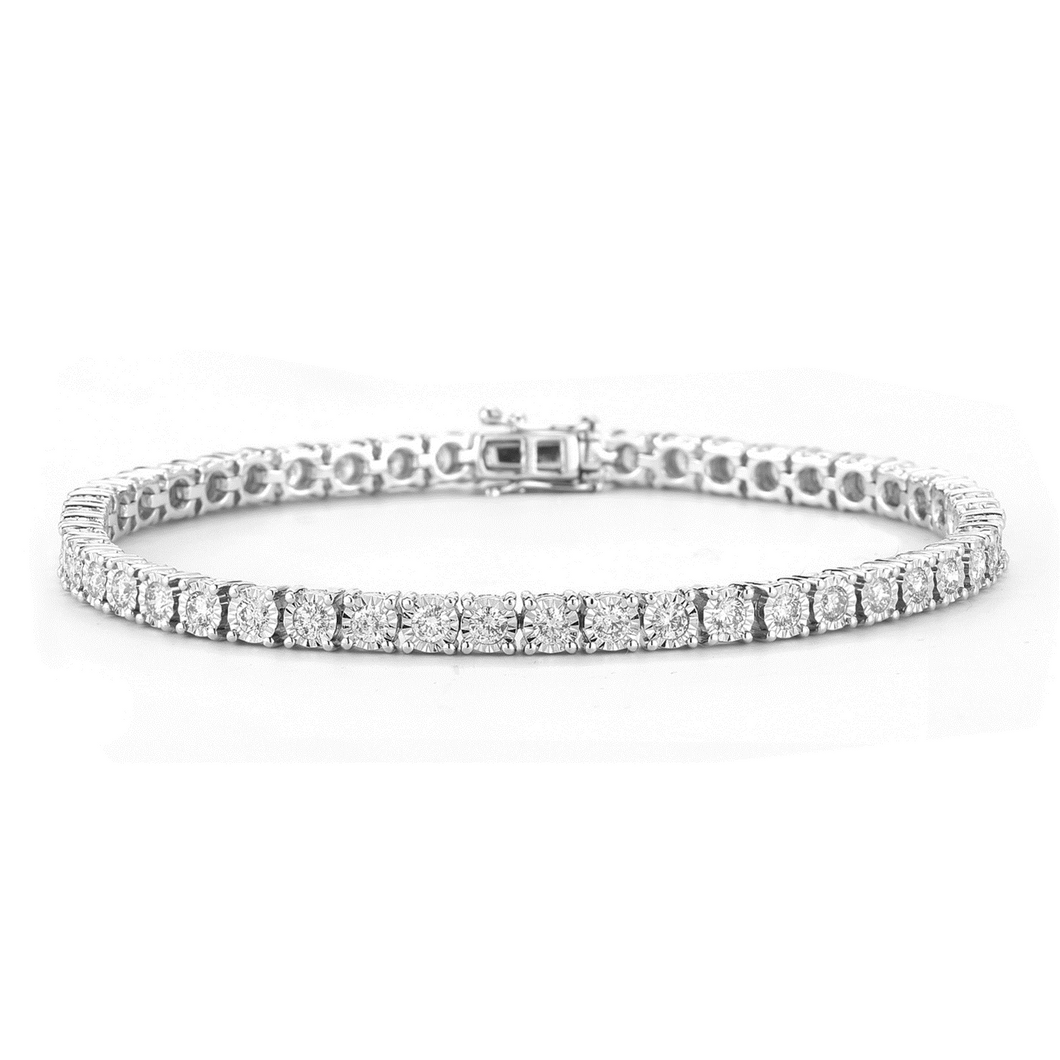 14k White Gold 5.08Ct  Diamond Tennis Bracelet with Miracle Heads