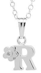 Sterling Silver initial Pendant with diamond and Flower