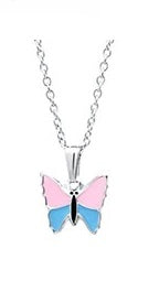 Sterling Silver Butterfly Pendant pink/blue