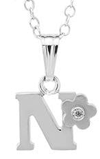 Sterling Silver initial Pendant with diamond and Flower