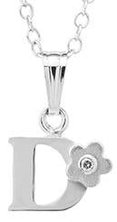 Sterling Silver initial Pendant with diamond and Flower