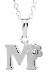 Sterling Silver initial Pendant with diamond and Flower