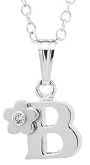 Sterling Silver initial Pendant with diamond and Flower