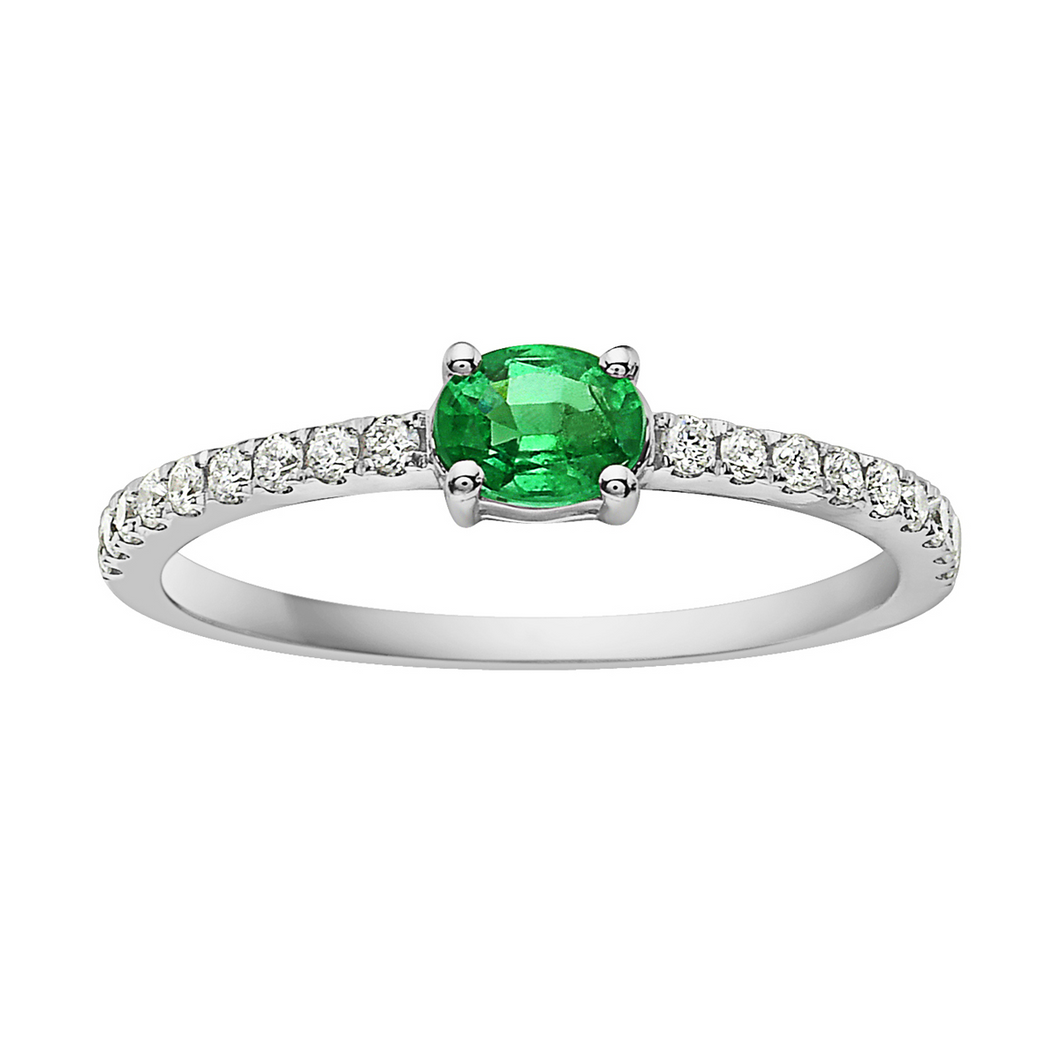 14k White Gold 0.30Ct Emerald, 0.16Ct Diamond Ring