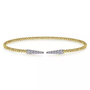 Gabriel 14K Bujukan Bead Cuff Bracelet with 0.26 Ct Diamond Pavé Spikes, Available in White, Rose and Yellow Gold
