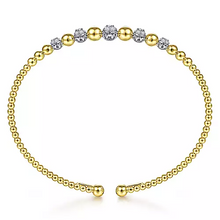 Load image into Gallery viewer, 14K Gold Bujukan Bead Cuff Bracelet with 0.35 ct Pavé Diamond Stations, Available in White, Rose and Yellow Gold
