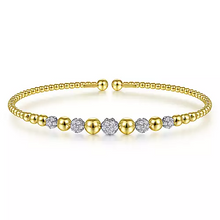 Load image into Gallery viewer, 14K Gold Bujukan Bead Cuff Bracelet with 0.35 ct Pavé Diamond Stations, Available in White, Rose and Yellow Gold

