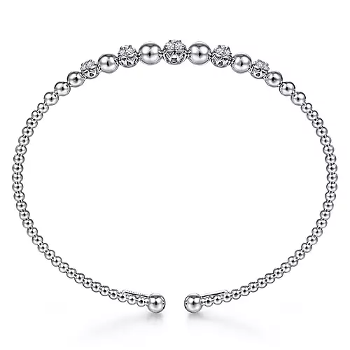 14K Gold Bujukan Bead Cuff Bracelet with 0.35 ct Pavé Diamond Stations, Available in White, Rose and Yellow Gold