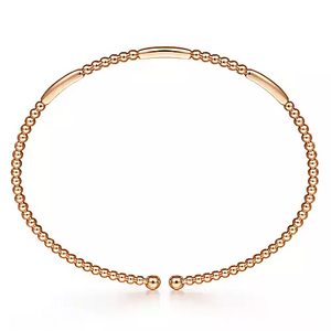 14K Gold Bujukan Bead Open Bangle, Available in White, Rose and Yellow Gold