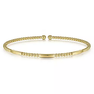 14K Gold Bujukan Bead Open Bangle, Available in White, Rose and Yellow Gold