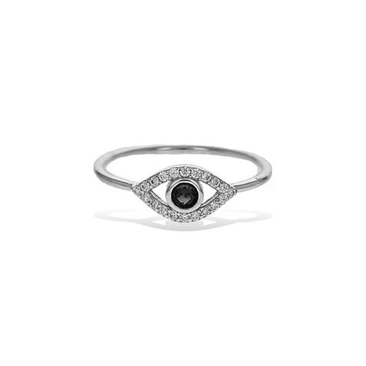 14k White Gold 0.04Ct Diamond, 0.02Ct Sapphire Eye Ring