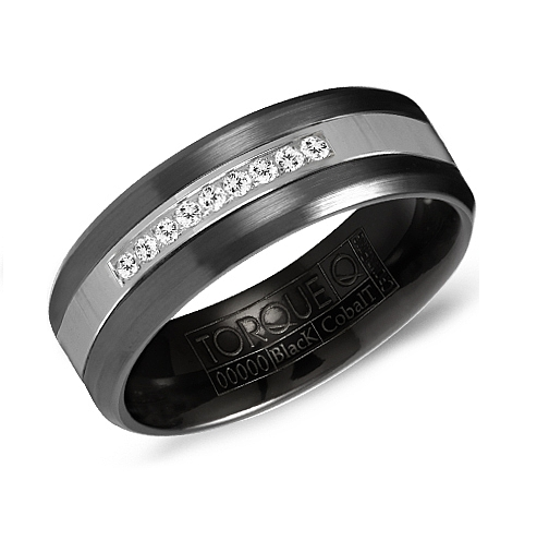 Cobalt 7mm Wedding Band with Cubic Zirconia, Size 10.0