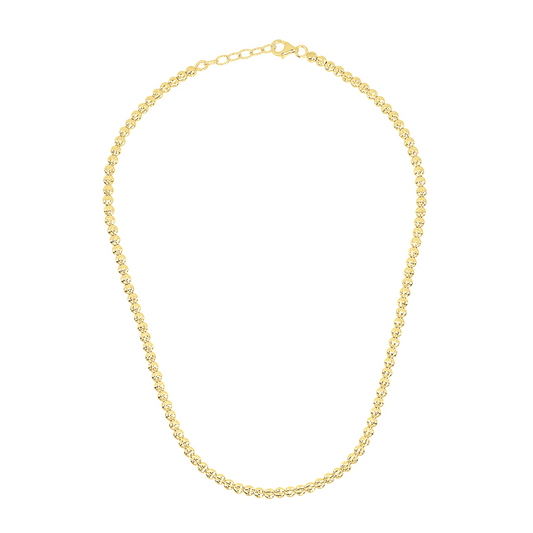 Sterling Silver 4MM Beaded Necklace, available in Rhodium Plate and Gold Plate