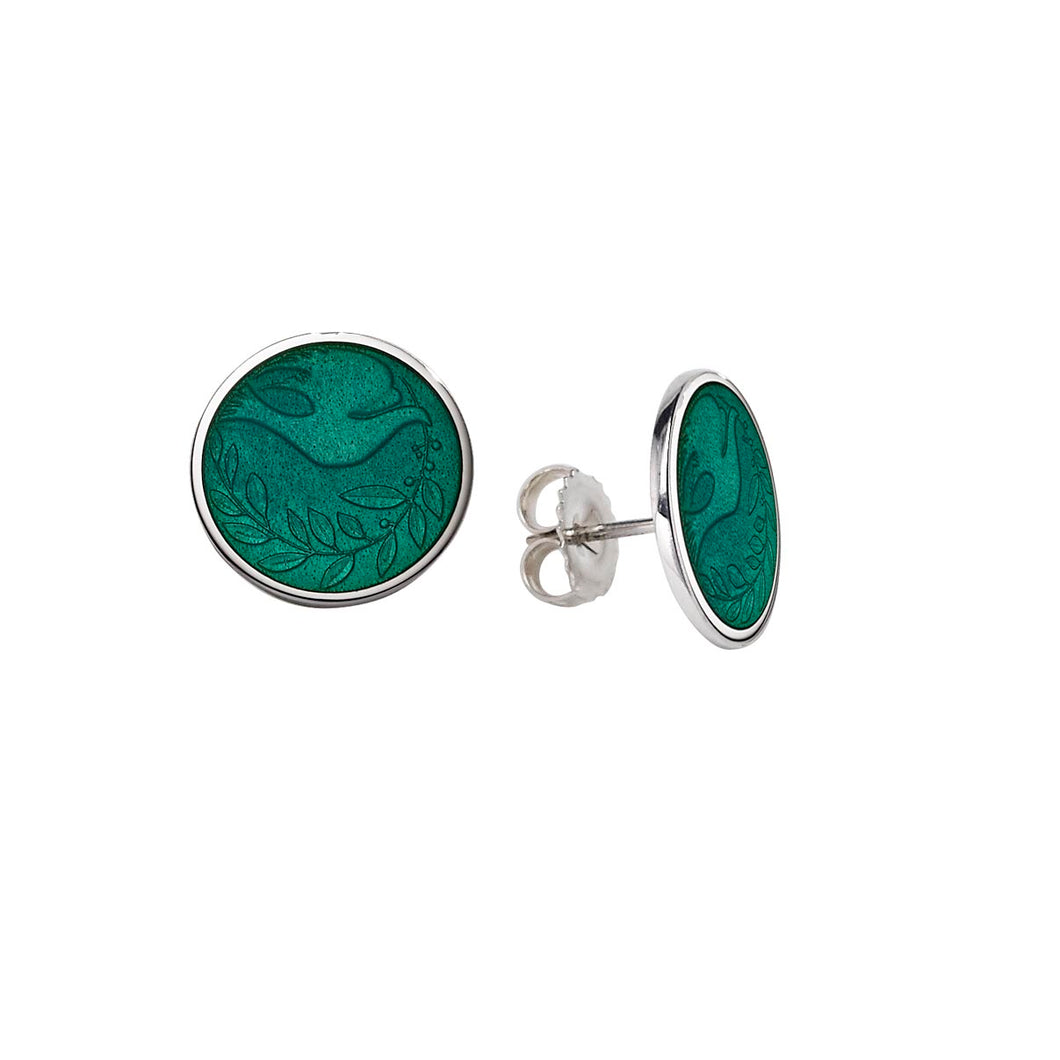 Sterling Silver Enamel Post Dove Earrings 1/2 inch disc Jade (color 5)