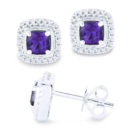 14k White Gold 0.57 Amethyst, 0.10 Diamond Earring