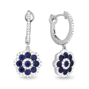 14k White Gold 1.03 ct Sapphire and 0.31 ct Diamond Earrings