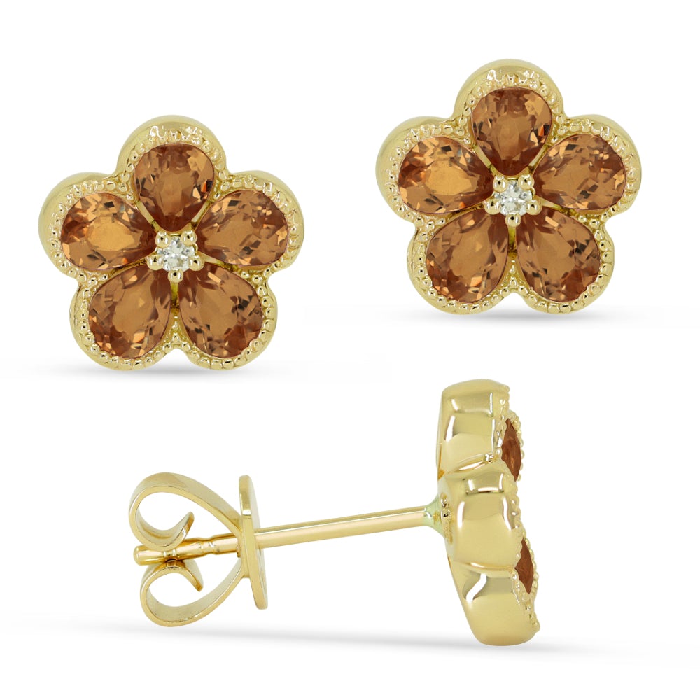 14k Yellow Gold 1.34Ct Citrine, 0.02Ct Diamond Earring