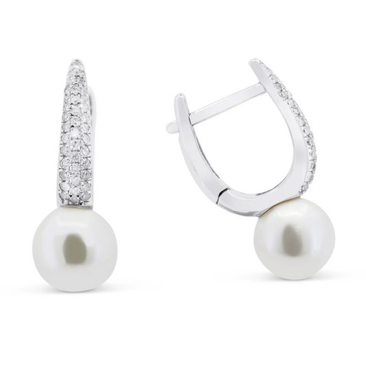 14k White Gold 7mm Pearl, 0.17Ct Diamond Earring
