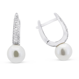14k White Gold 7mm Pearl, 0.17Ct Diamond Earring