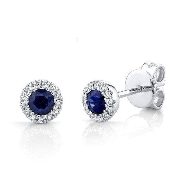 18k White Gold 0.98Ct Sapphire, 0.14Ct Diamond Stud Earring