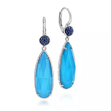 Load image into Gallery viewer, Gabriel Rhodium Sterling Silver Turquoise and Rock Crystal &amp; 0.27 ct Sapphire Lever Back Earrings
