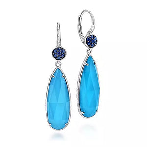 Gabriel Rhodium Sterling Silver Turquoise and Rock Crystal & 0.27 ct Sapphire Lever Back Earrings
