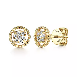 14K Gold 0.09Ct Diamond Cluster Earring, Available in White, Rose and Yellow Gold