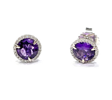 Load image into Gallery viewer, 14k White Gold 3.36 Ct Amethyst, 0.14 Ct Diamond Earring
