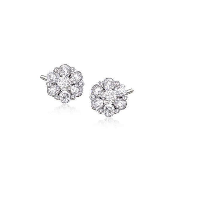 14K White Gold 0.25Ct Diamond Cluster Stud Earring