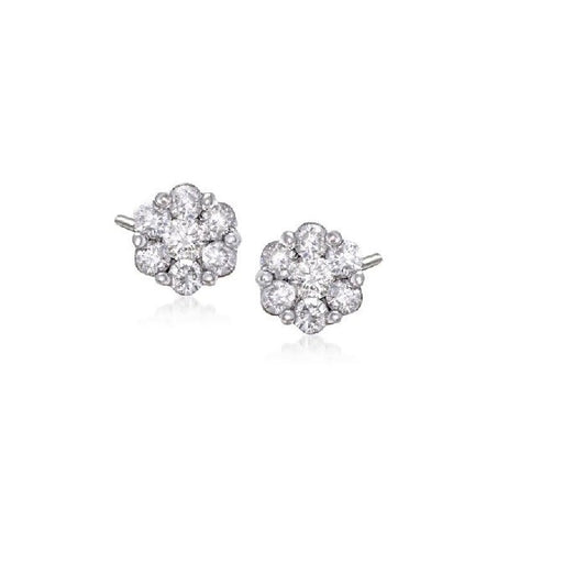 14K White Gold 0.25Ct Diamond Cluster Stud Earring