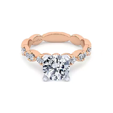 14k Rose Gold 0.45Ct Diamond Engagement Ring Mounting with Cubic Zirconia Center