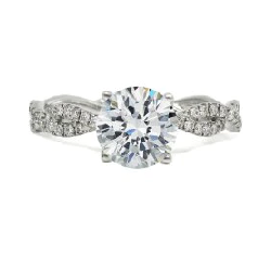 14k White Gold Round Diamond 1.40 Ct G SI2 GIA, Side Diamond 0.43