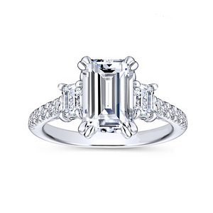 14k White Gold 1.92Ct, VS2, H GIA, Side Emerald Cut 0.46Ct, Round Cut 0.36Ct Diamond Engagement Ring